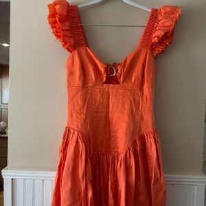 Aje Bright Orange Dress with Gold Accents